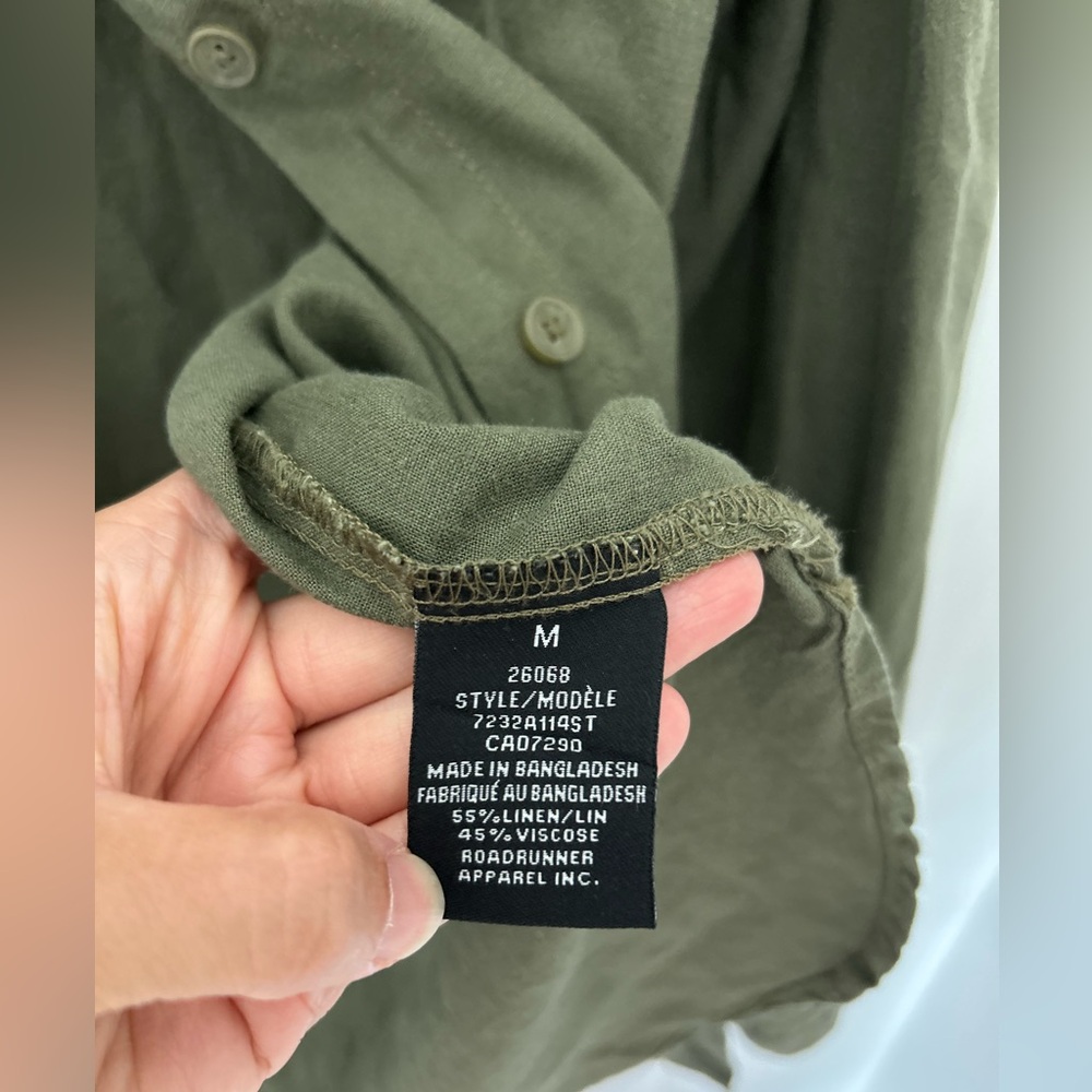 Suko oversized linen blend green button down shirt - Picture 4 of 6